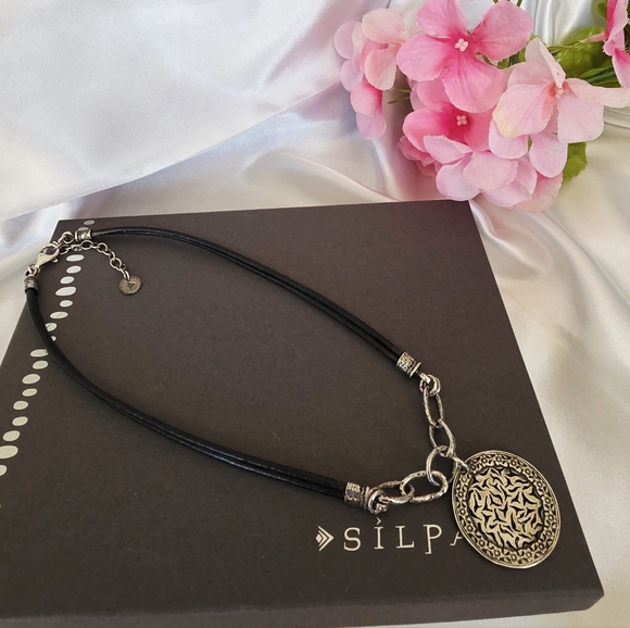 SILPADA Sterling Silver Black Leather Sunburst Filigree   Necklace N1711 - Picture 4 of 6